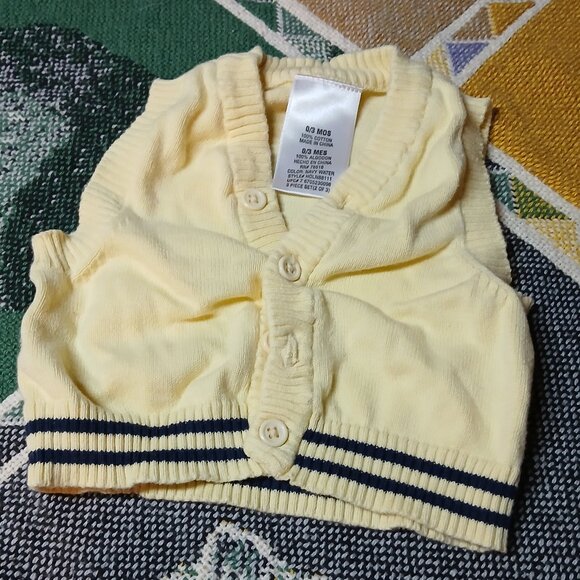 0-3M Infant Baby Yellow & Navy Knitted Vest - Picture 1 of 5